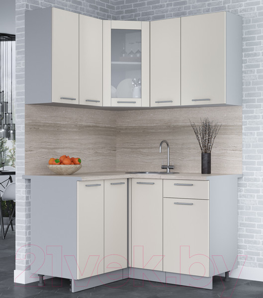 Изображение товара Кухонный гарнитур Интерлиния Мила 12x13 (персидский жемчуг/персидский жемчуг/травертин серый)