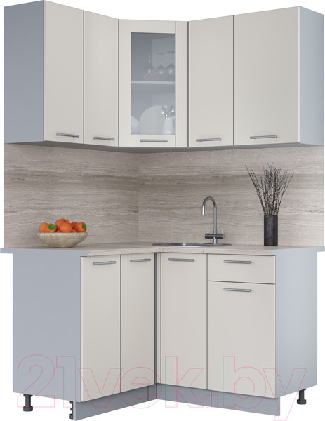 Изображение товара Кухонный гарнитур Интерлиния Мила 12x13 (персидский жемчуг/персидский жемчуг/травертин серый)