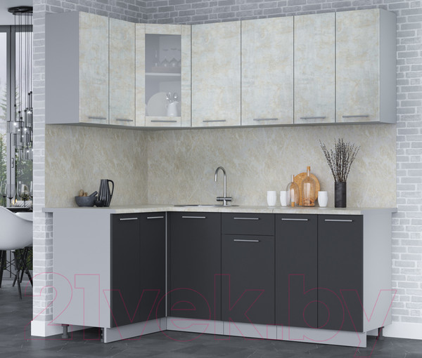 Изображение товара Кухонный гарнитур Интерлиния Мила 12x20 (бетон лайт/антрацит/опал светлый)