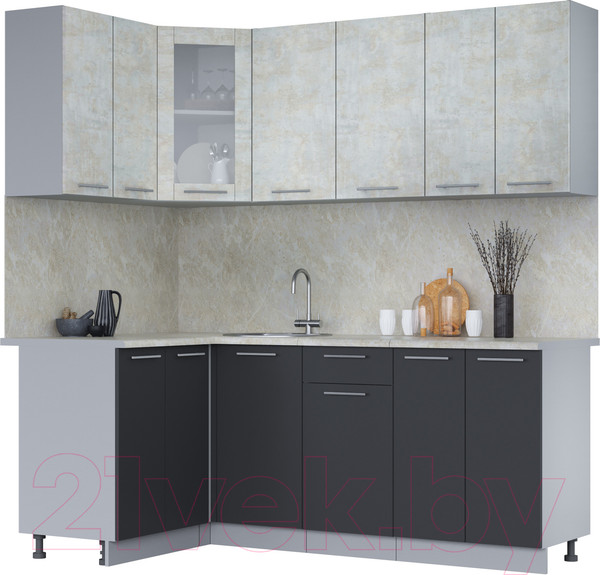 Изображение товара Кухонный гарнитур Интерлиния Мила 12x20 (бетон лайт/антрацит/опал светлый)