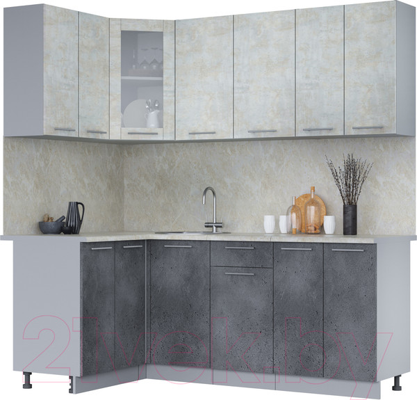 Изображение товара Кухонный гарнитур Интерлиния Мила 12x20 (бетон лайт/бетон портленд/опал светлый)