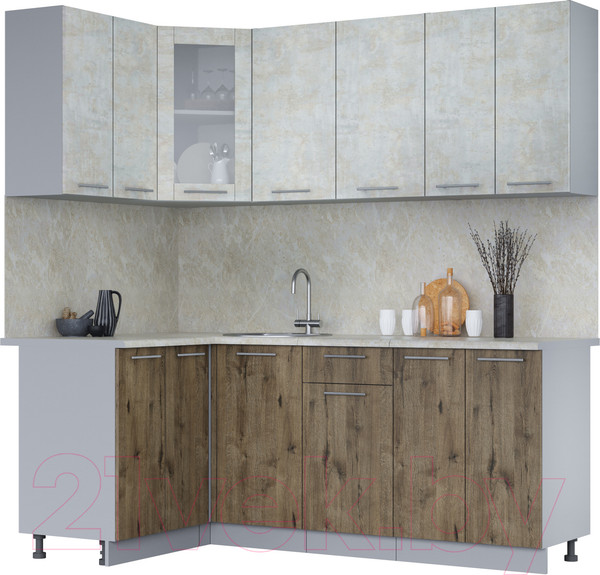 Изображение товара Кухонный гарнитур Интерлиния Мила 12x20 (бетон лайт/дуб веллингтон/опал светлый)