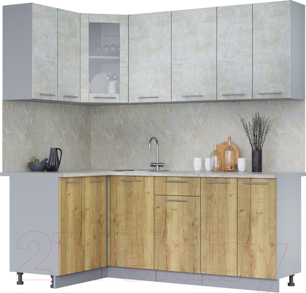 Изображение товара Кухонный гарнитур Интерлиния Мила 12x20 (бетон лайт/дуб золотой/опал светлый)