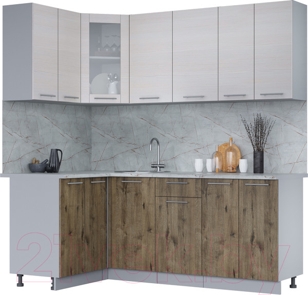 Изображение товара Кухонный гарнитур Интерлиния Мила 12x20 (вудлайн кремовый/дуб веллингтон/серый каспий)