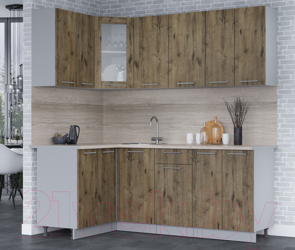 Изображение товара Кухонный гарнитур Интерлиния Мила 12x20 (дуб веллингтон/дуб веллингтон/травертин серый)