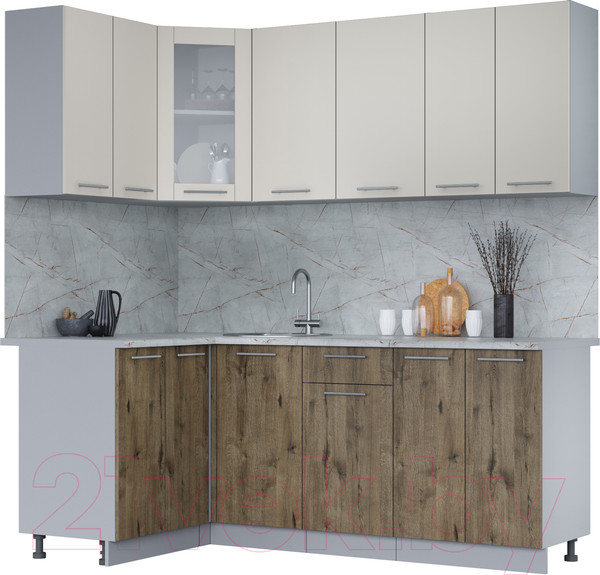 Изображение товара Кухонный гарнитур Интерлиния Мила 12x20 (персидский жемчуг/дуб веллингтон/серый каспий)