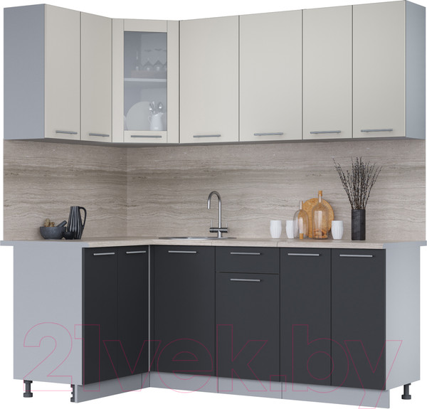 Изображение товара Кухонный гарнитур Интерлиния Мила 12x20 (персидский жемчуг/антрацит/травертин серый)
