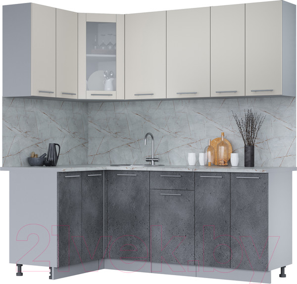 Изображение товара Кухонный гарнитур Интерлиния Мила 12x20 (персидский жемчуг/бетон портленд/серый каспий)