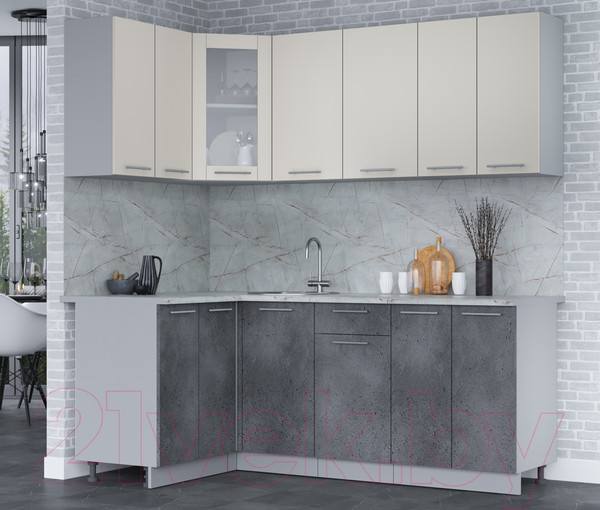 Изображение товара Кухонный гарнитур Интерлиния Мила 12x20 (персидский жемчуг/бетон портленд/серый каспий)