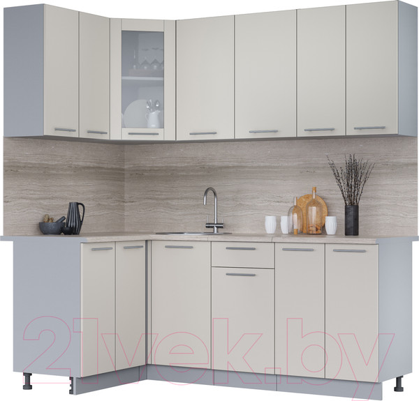 Изображение товара Кухонный гарнитур Интерлиния Мила 12x20 (персидский жемчуг/персидский жемчуг/травертин серый)