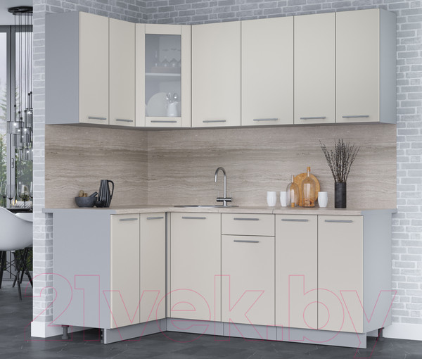 Изображение товара Кухонный гарнитур Интерлиния Мила 12x20 (персидский жемчуг/персидский жемчуг/травертин серый)