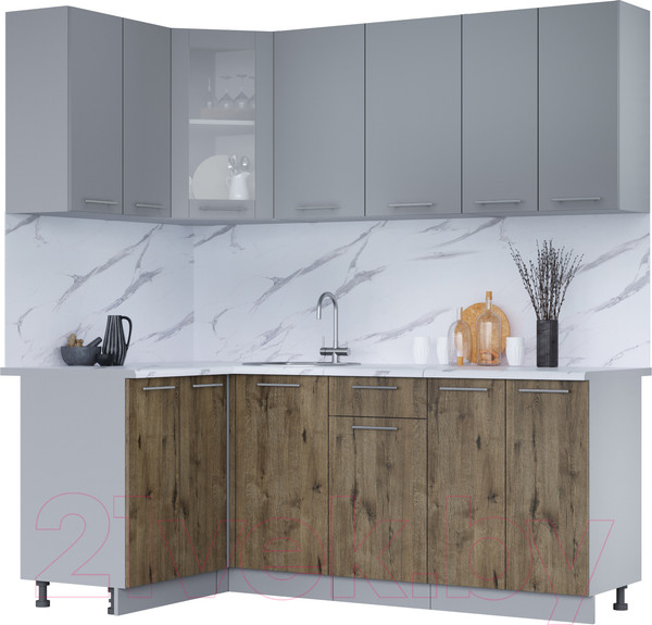 Изображение товара Кухонный гарнитур Интерлиния Мила 12x20 (серебро/дуб веллингтон/белый гранит)