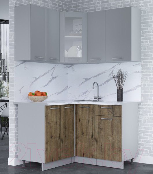 Изображение товара Кухонный гарнитур Интерлиния Мила 12x13 (серебро/дуб веллингтон/белый гранит)