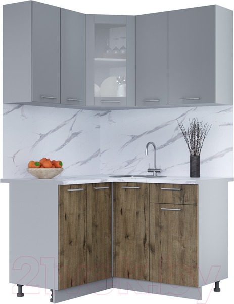 Изображение товара Кухонный гарнитур Интерлиния Мила 12x13 (серебро/дуб веллингтон/белый гранит)