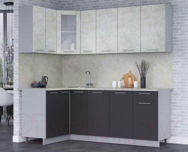 Изображение товара Кухонный гарнитур Интерлиния Мила 12x21 (бетон лайт/антрацит/опал светлый)