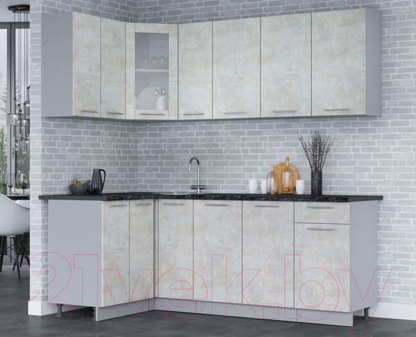 Изображение товара Кухонный гарнитур Интерлиния Мила 12x21 (бетон лайт/бетон лайт/кастилло темный)