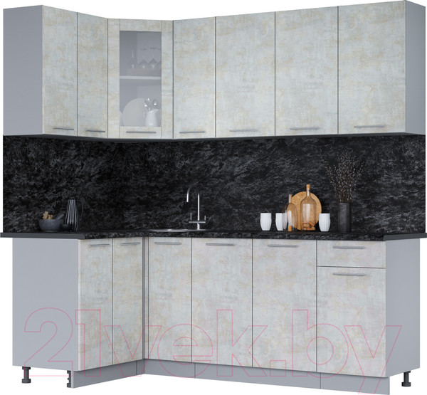 Изображение товара Кухонный гарнитур Интерлиния Мила 12x21 (бетон лайт/бетон лайт/кастилло темный)