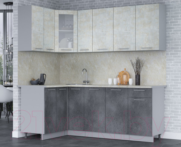 Изображение товара Кухонный гарнитур Интерлиния Мила 12x21 (бетон лайт/бетон портленд/опал светлый)