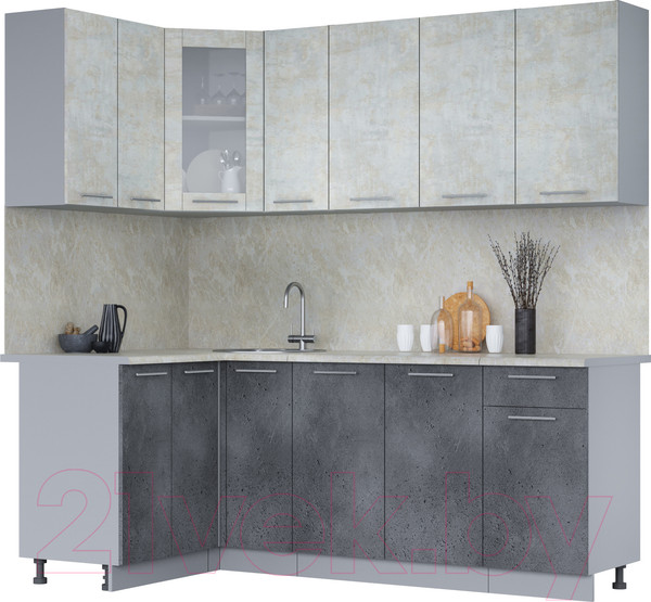 Изображение товара Кухонный гарнитур Интерлиния Мила 12x21 (бетон лайт/бетон портленд/опал светлый)