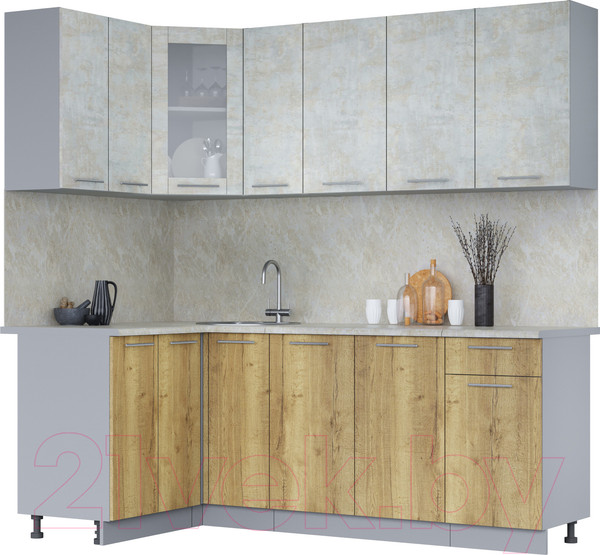 Изображение товара Кухонный гарнитур Интерлиния Мила 12x21 (бетон лайт/дуб золотой/опал светлый)