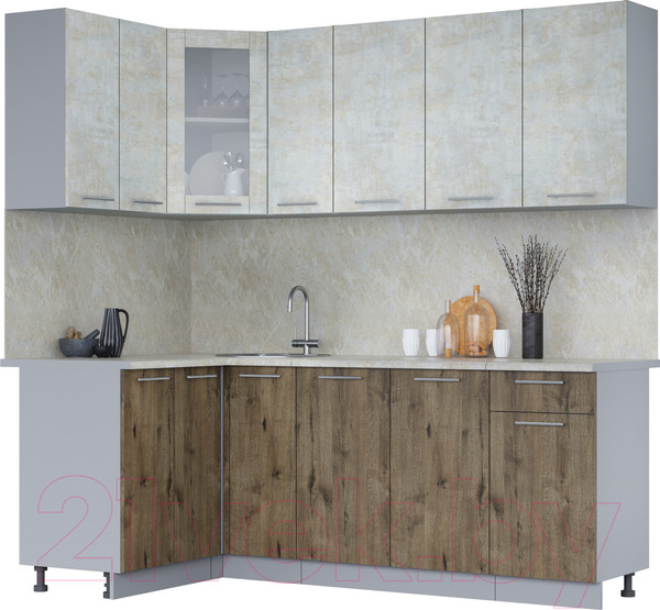 Изображение товара Кухонный гарнитур Интерлиния Мила 12x21 (бетон лайт/дуб веллингтон/опал светлый)