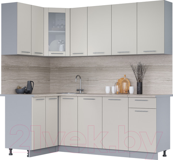 Изображение товара Кухонный гарнитур Интерлиния Мила 12x21 (персидский жемчуг/персидский жемчуг/травертин серый)