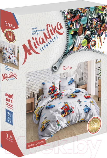Изображение товара Комплект постельного белья Milanika Старт 1.5сп подростковый с наволочкой 70x70 (бязь)