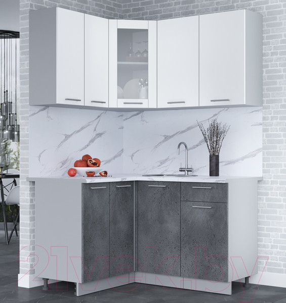 Изображение товара Кухонный гарнитур Интерлиния Мила 12x14 (белый платинум/бетон портленд/белый гранит)
