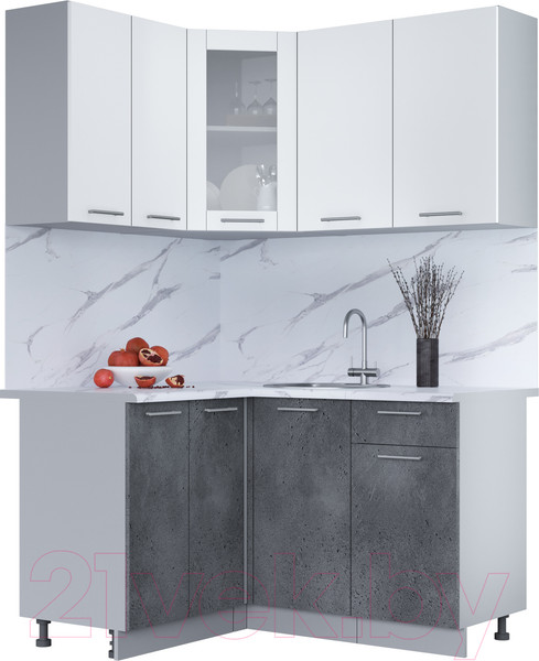 Изображение товара Кухонный гарнитур Интерлиния Мила 12x14 (белый платинум/бетон портленд/белый гранит)