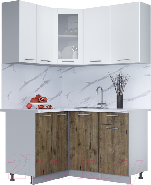Изображение товара Кухонный гарнитур Интерлиния Мила 12x14 (белый платинум/дуб веллингтон/белый гранит)