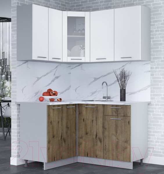 Изображение товара Кухонный гарнитур Интерлиния Мила 12x14 (белый платинум/дуб веллингтон/белый гранит)