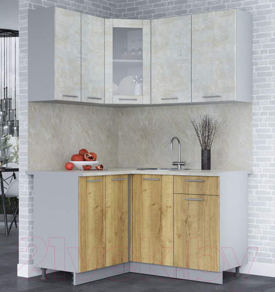 Изображение товара Кухонный гарнитур Интерлиния Мила 12x14 (бетон лайт/дуб золотой/опал светлый)