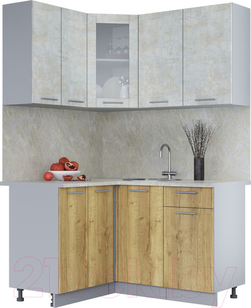 Изображение товара Кухонный гарнитур Интерлиния Мила 12x14 (бетон лайт/дуб золотой/опал светлый)