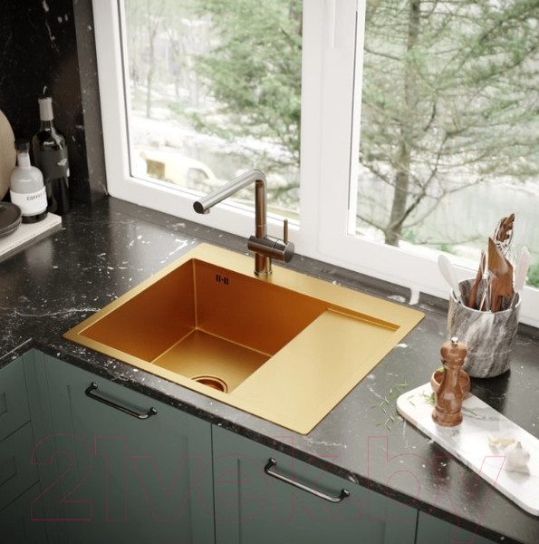 Изображение товара Мойка кухонная Mixline Pro 552924 (золото, с сифоном)