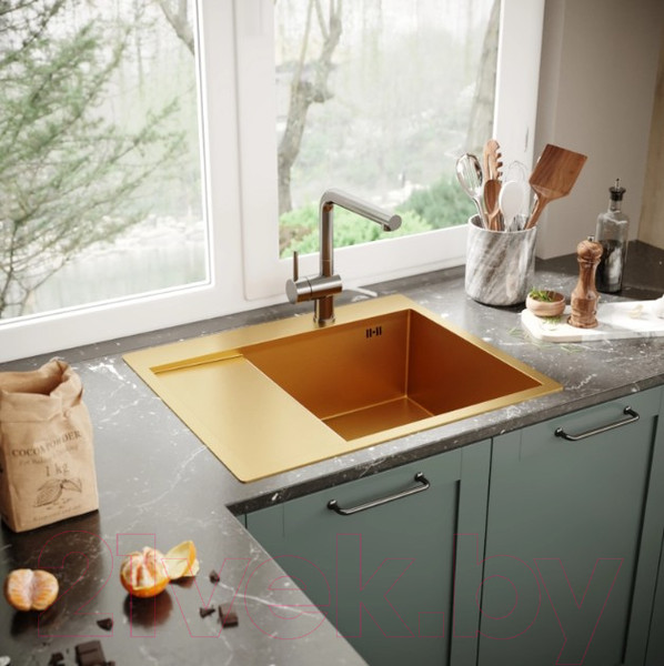 Изображение товара Мойка кухонная Mixline Pro 552927 (золото, с сифоном)