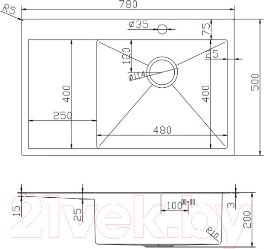 Изображение товара Мойка кухонная Mixline Pro 552919 (золото, с сифоном)
