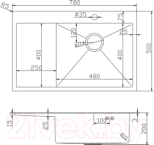Изображение товара Мойка кухонная Mixline Pro 552923 (черный графит, с сифоном)