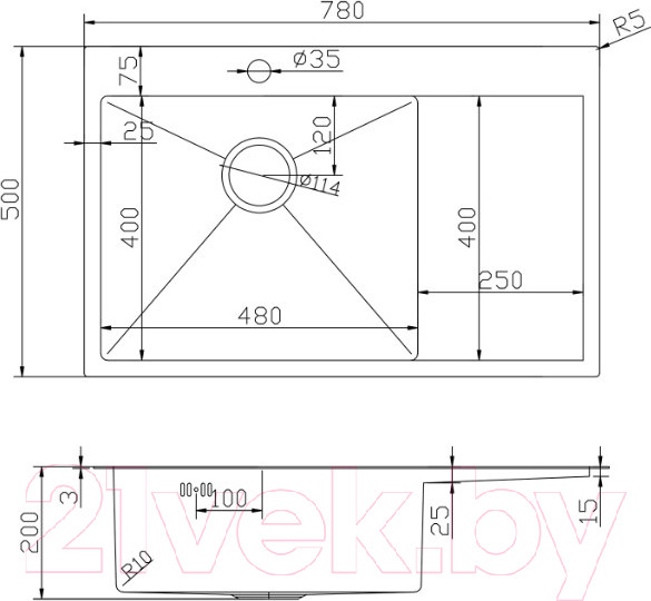 Изображение товара Мойка кухонная Mixline Pro 552921 (бронза, с сифоном)