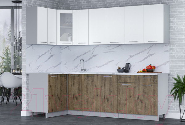 Изображение товара Кухонный гарнитур Интерлиния Мила 12x25 (белый платинум/дуб веллингтон/белый гранит)