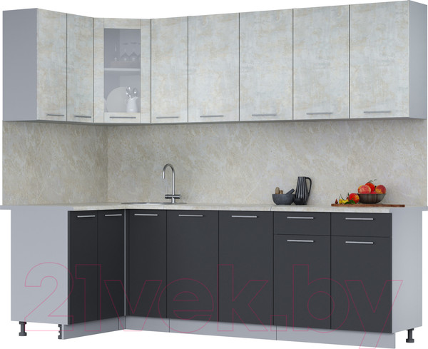 Изображение товара Кухонный гарнитур Интерлиния Мила 12x25 (бетон лайт/антрацит/опал светлый)