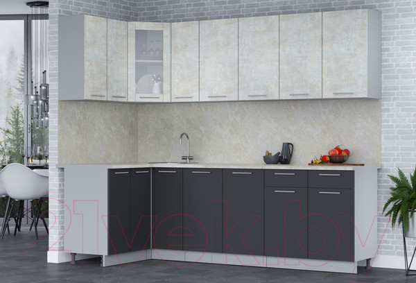 Изображение товара Кухонный гарнитур Интерлиния Мила 12x25 (бетон лайт/антрацит/опал светлый)