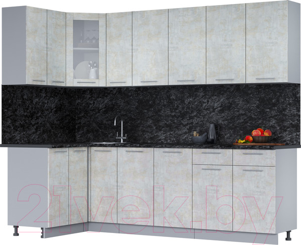 Изображение товара Кухонный гарнитур Интерлиния Мила 12x25 (бетон лайт/бетон лайт/кастилло темный)