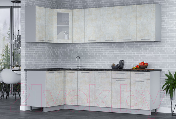 Изображение товара Кухонный гарнитур Интерлиния Мила 12x25 (бетон лайт/бетон лайт/кастилло темный)