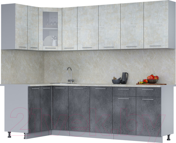 Изображение товара Кухонный гарнитур Интерлиния Мила 12x25 (бетон лайт/бетон портленд/опал светлый)