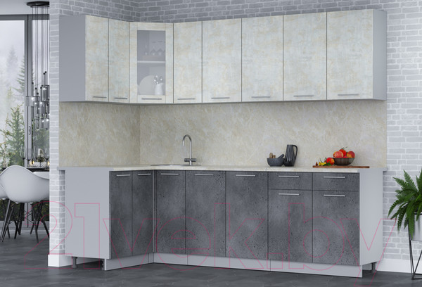 Изображение товара Кухонный гарнитур Интерлиния Мила 12x25 (бетон лайт/бетон портленд/опал светлый)