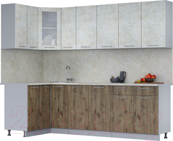 Изображение товара Кухонный гарнитур Интерлиния Мила 12x25 (бетон лайт/дуб веллингтон/опал светлый)
