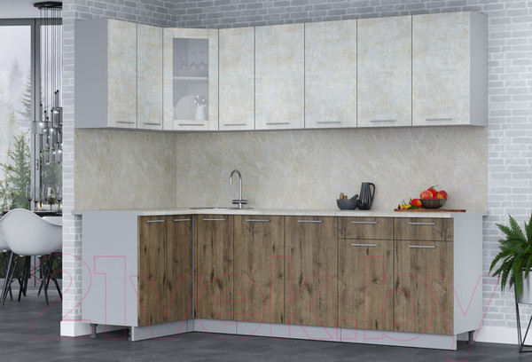 Изображение товара Кухонный гарнитур Интерлиния Мила 12x25 (бетон лайт/дуб веллингтон/опал светлый)
