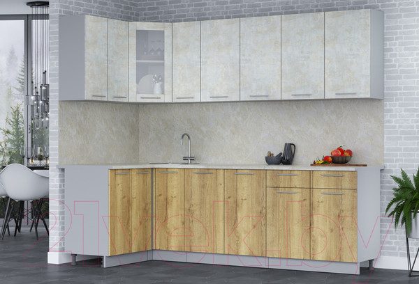 Изображение товара Кухонный гарнитур Интерлиния Мила 12x25 (бетон лайт/дуб золотой/опал светлый)