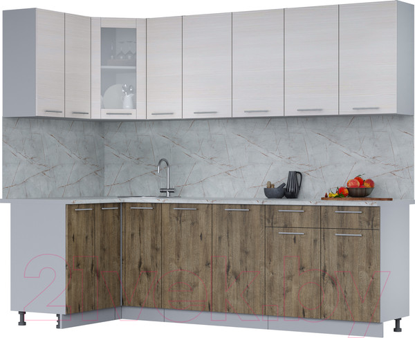 Изображение товара Кухонный гарнитур Интерлиния Мила 12x25 (вудлайн кремовый/дуб веллингтон/серый каспий)