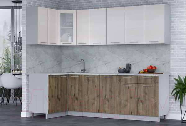 Изображение товара Кухонный гарнитур Интерлиния Мила 12x25 (вудлайн кремовый/дуб веллингтон/серый каспий)